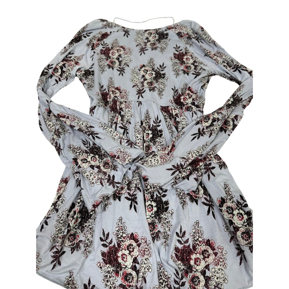 Free People Speak Easy Floral Babydoll Top Blue Bell Sleeve Peplum Boho - Picture 6 of 9